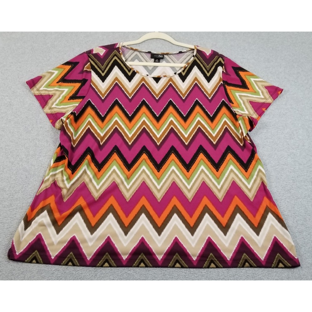 East 5th Top Women 3X Plus Multicolor Chevron Zig Zag Short Sleeve Stretch Artsy